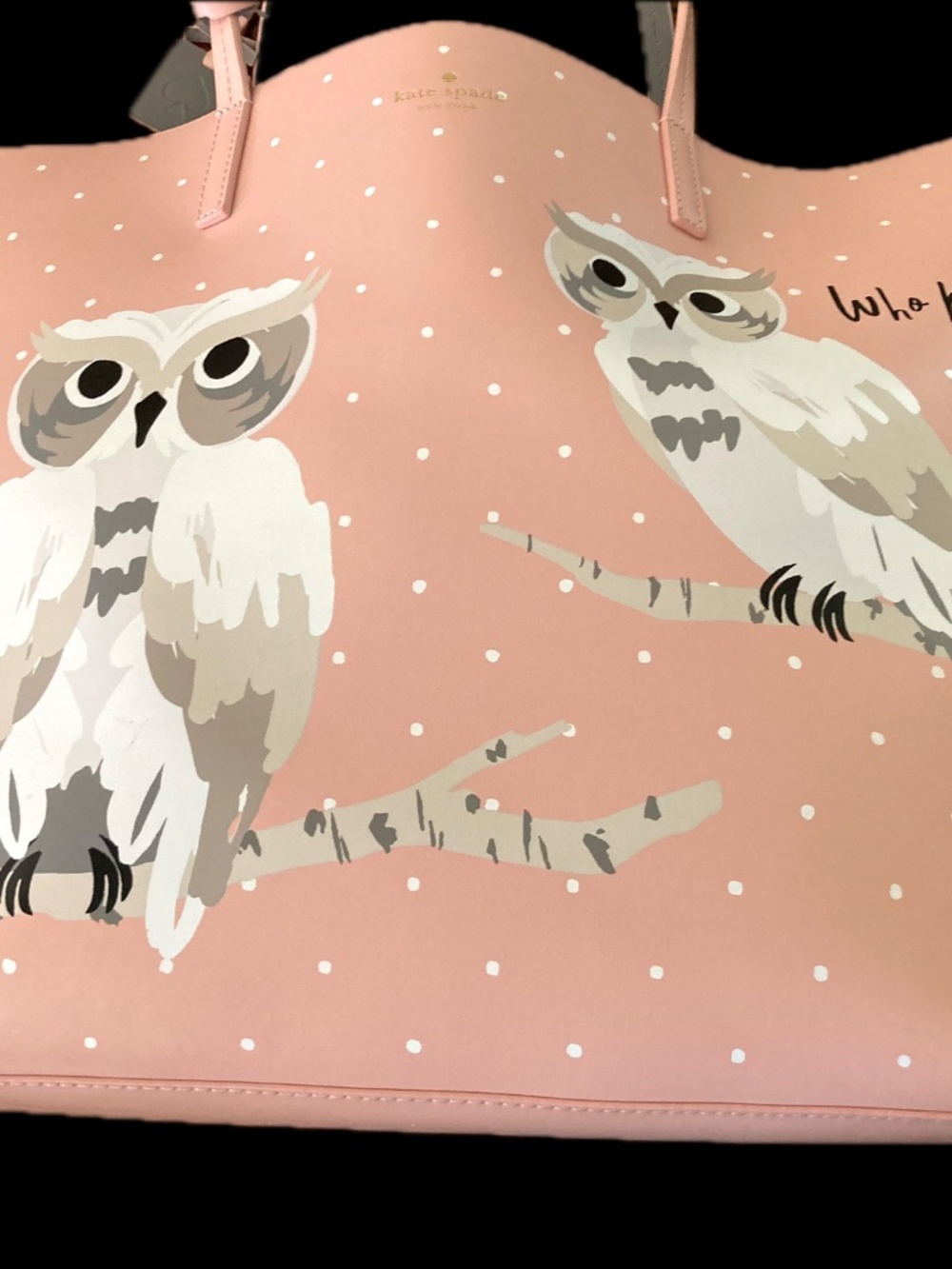 Retired Kate Spade New York “Who Me?” owl tote with Care Card. - Picture 7 of 12